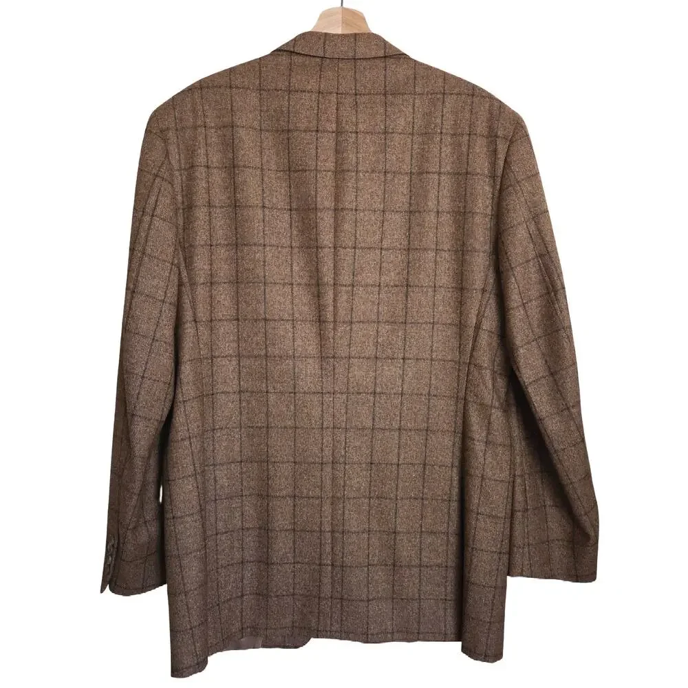 Vintage Burberry 43 Long Kensington 100% Wool Windowpane Plaid Blazer Sportcoat